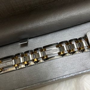 Men's Two Toned Triple Link Bracelet w Diamonds